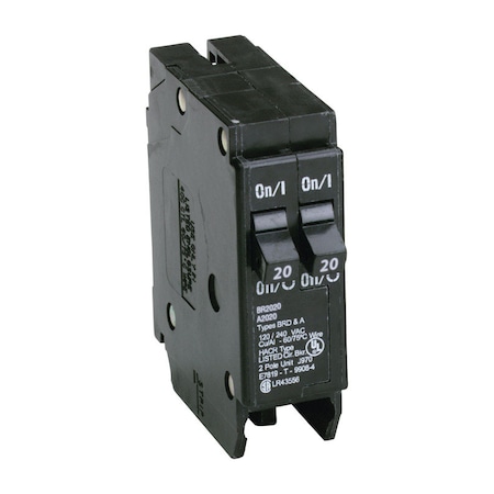Eaton Cutler-Hammer Circuit Breaker, BR Series, 20A, 2 Pole, 120V AC, 10kA BR2020